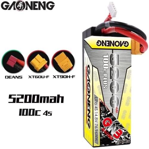 GAONENG GNB 5200mAh 4S 14.8V 100C MAX 200C Hardcase LiPo Battery with XT60/T Plug for 1:8 1/8 RC Car four drive off-road RC Car