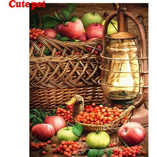 Diamond Painting Full Square round Kit Fruit lantern landscape Home Decoration Full Display Embroidery Handicraft Apple Wall art