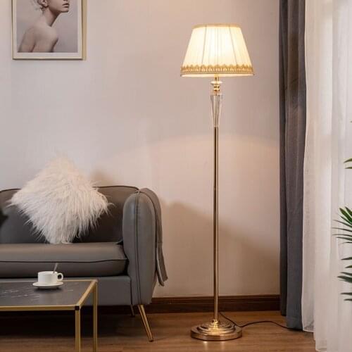 American Light Luxury Crystal Floor Lamp For Living Room Bedroom Bedside Lamp Study Night Lamp European Simple Modern Floor Lamp