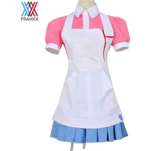 Anime Dangan Ronpa 2 Cosplay Costume Mikan Tsumiki Dress Wig Hair Cos Women Danganronpa Top Skirt Pink Apron Dress Shoes Girls