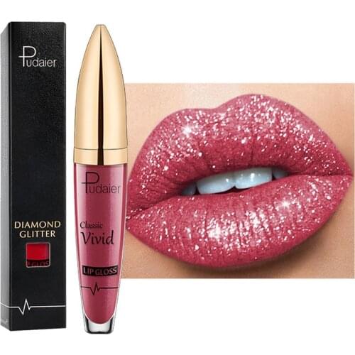 Pudaier Glitter Velvet Matte Lip Gloss Waterproof Long Lasting Red Black Liquid Lipsticks Makeup Sexy Shiny Lip Tint Cosmetic
