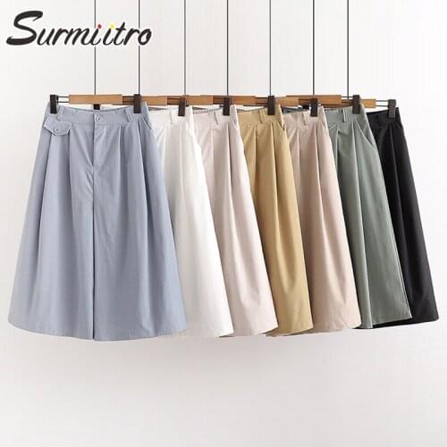 SURMIITRO Cotton Midi Wide Leg Baggy Cropped Skirt Pants Women 2021 Summer Korean Style Mid-Length Female High Waist Trousers