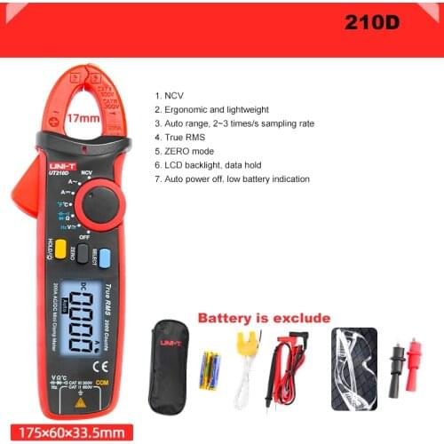 UNI-T UT210D Digital Clamp Meter Multimeter Handheld RMS AC/DC Resistance With Temperature