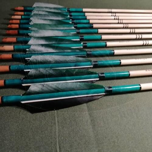 Wooden Barrelled Archery Personalized Arrow For Recurve Longbow Bow Medieval Traditional Ottoman Hunting Shoot with Green Natura