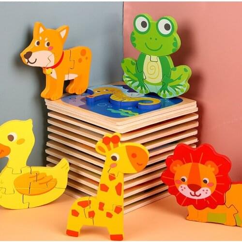 Wooden 3D Puzzle Jigsaw For Children Baby Cartoon Animal Traffic Puzzles Kids Toy Educational Toy