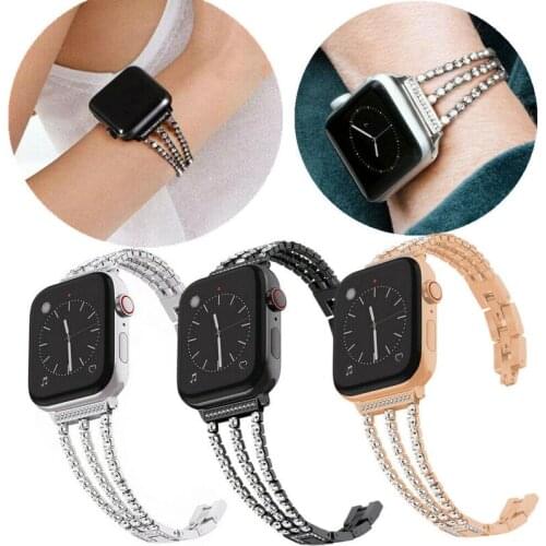 Bling Diamond Stainless Steel Watch Band Strap for Apple Series 5 4 3 2 1 44mm Luxury Replacement Metal Watchband Bracelet