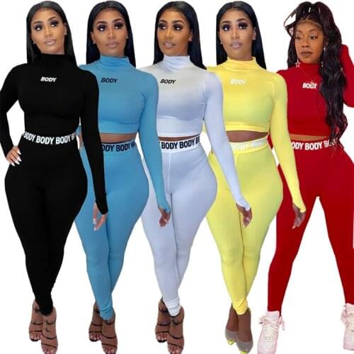 Women Sexy 2 Piece Outfits Letter Print Fitness Club Jumpsuit Long Sleeve Top and Bodycon Legging Two Piece Tracksuit Set