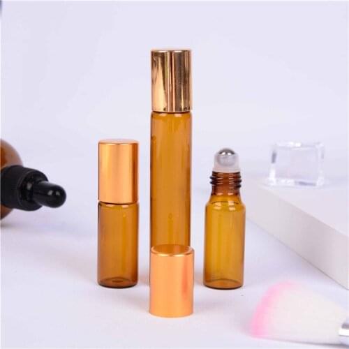 Amber Roller Ball Essential Oil Perfume Bottles 5ml 10ml Roll On Glass Bottles Roller Ball For Perfume Essential Oil Bottles