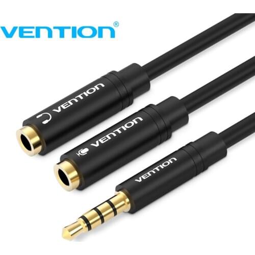 Vention Earphone Extension Cable Jack 3.5mm Audio Cable Male to 2 Female Mic Y Splitter AUX Cable for iPhone 8 Samsung S8 PC