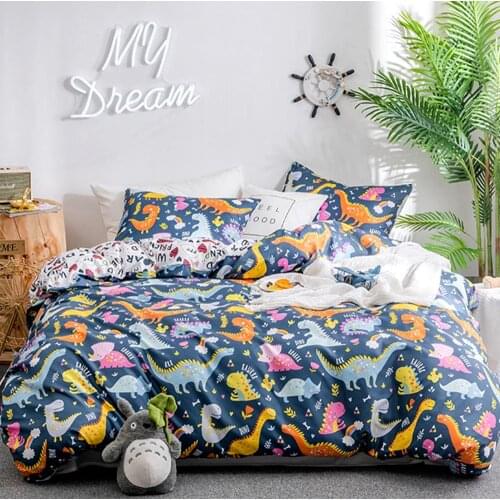 WUJIE Fashion Dinosaur Pattern Bedding Set Kids Duvet Cover Set with Pillowcase AB Side Boy Girl Comforter Set Bedroom Decor