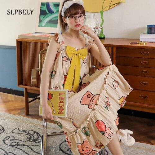 SLPBELY Cartoon Summer Sling Night Dress For Women Lingerie Nightgown Homewear Sweet Sleeveless Sexy Nightdress Nightwear Pijama