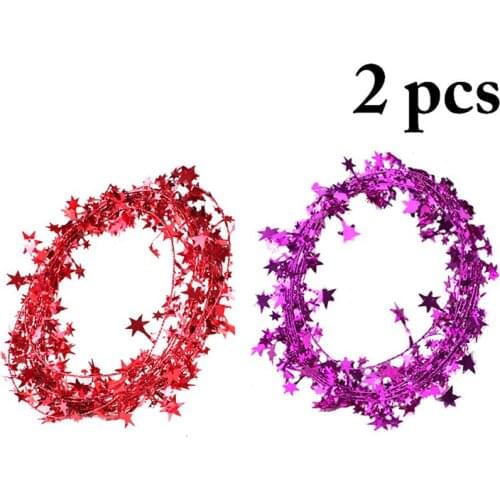 Fashion Christmas Star Tinsel Garland 2 Rolls 24.61ft Star Wire Garland Xmas Tree Decor Accessories Party Supplies