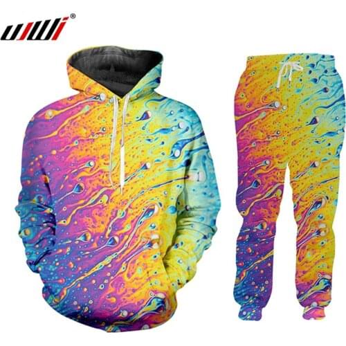 UJWI Tracksuit Winter Male 2-piece Creative Colorful Water Drops Sportswear Suit 3D Digital Printing Hoodies Men Custom