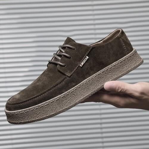 New Suede Leather Lace-Up Shoes Men High Quality Casual Shoes Fashion Mens Shoes Comfortable Thick Bottom Walking Mens Sneakers