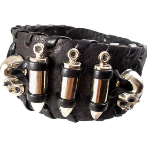 New arrival handmade punk skeleton skull bullet rivet wrap weaving belt vintage genuine leather mens Bracelets jewelry