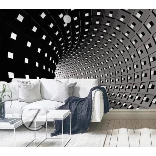 Custom 3D large murals black and white time space ramp Self Adhesive wallpaper TV background wall Painting home decor Waterproof