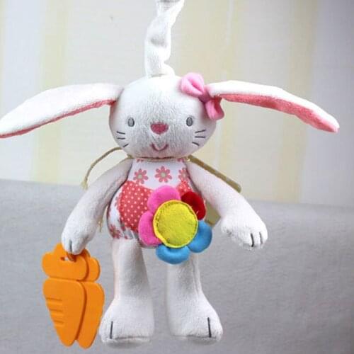 Rabbit Rattles With Mirror Strolls Hanging Bed Infants Doll Plush Toys With Teether Animal Kids Toys For Baby 0-12 Months