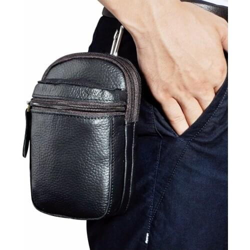 Genuine Leather men Casual Design Small Waist Bag Pouch Cowhide Fashion Hook Waist Belt Pack Cigarette Case Phone Pouch 6546bl
