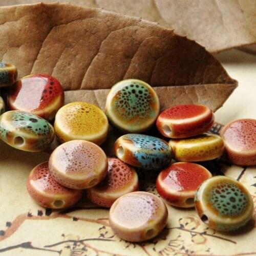 30Pcs/lot Multicolor Ceramic Bead Round Flat Spacer Beads Flower Glazed Spacer Charm Beads Wholesale For DIY Jewelry Making