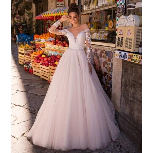 Romantic A Line Wedding Dress 2021 Tulle Robe De Mariee Bridal Mariage Bride Gowns Beading Sashes Ball Gown Vestido De Noiva