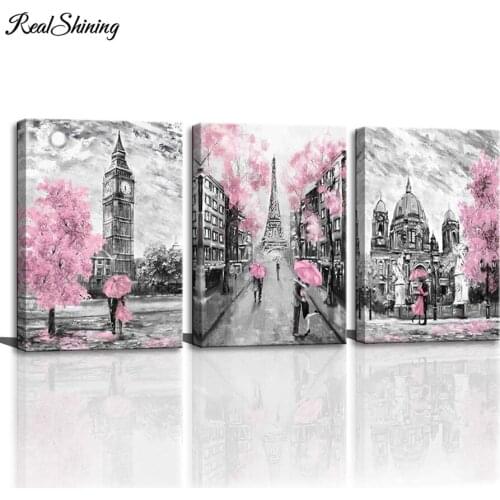 Paris Tower Pink Lovers Decor 5D DIY Diamond Painting Full Square Drill Diamond Embroidery Portrait Diamond Mosaic Triptych T170