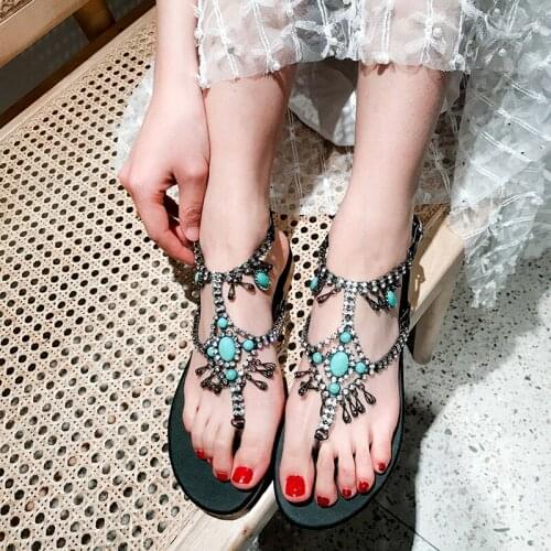 2019 seaside Bohemian sandals, fairy wind, summer flat bottom, water drill, leather shoes, beach shoes, big toe