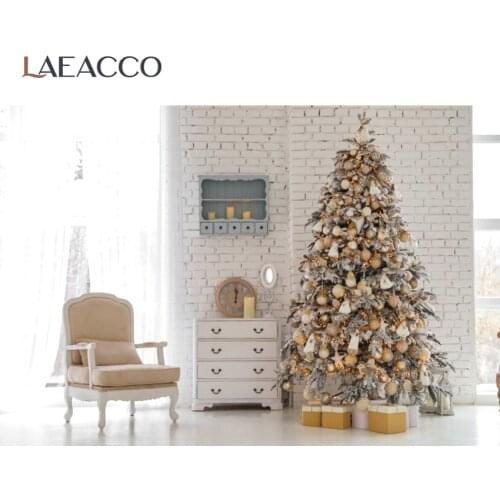 Gray Background For Photography Merry Christmas Festivals Tree Candle Gift Brick Wall Sofa Baby Child Photo Backdrop Photostudio