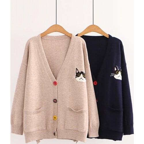 Spring Autumn Mori Girl Sweet Sweater Women Clothing Embroidery Comfortable Long-sleeved V-neck Female Cardigan Sweater U196