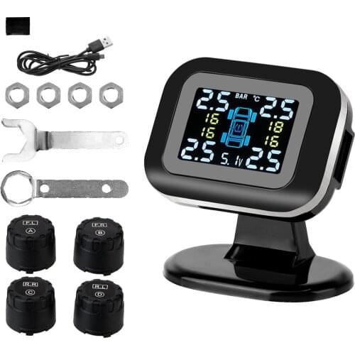 USB TPMS Mini Car Tire Pressure Monitoring System Auto Security Alarm Systems With 4 Pcs External Sensor Wireless
