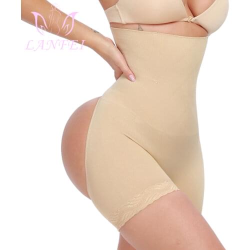 LANFEI Open Butt Lifter Panties Seamless Brief Boy Short High Waist Trainer Shapewear Tummy Control Body Shaper with Lace Trim