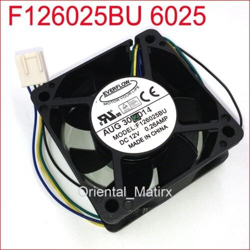 Free Shipping F126025BU 6025 60x60x25mm PWM CPU Fan 12V 0.26A 4Wire 4Pin Computer CPU Cooler Cooling Fan