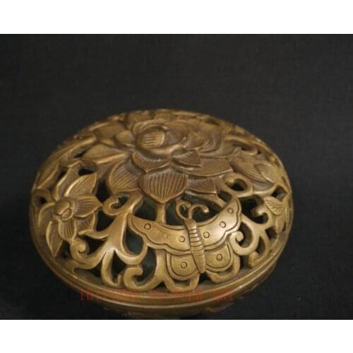 YIZHU CULTUER ART Collection China Old Copper Carving Nobleness Flower Incense Burner Decoration
