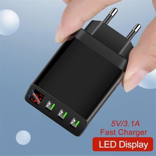 Hot 3 Port USB Phone Charger LED Display EU Plug Total Max 3A Smart Fast Charger Mobile Wall Charger For IPhone IPad Samsung
