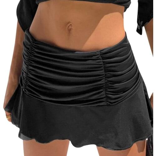 Ladies High Waist Skirt Pleated Sexy Mini Overskirt Sexy Mini Ruffled Skirt High Waist Solid Color Stretch Pleated Tennis Skirt