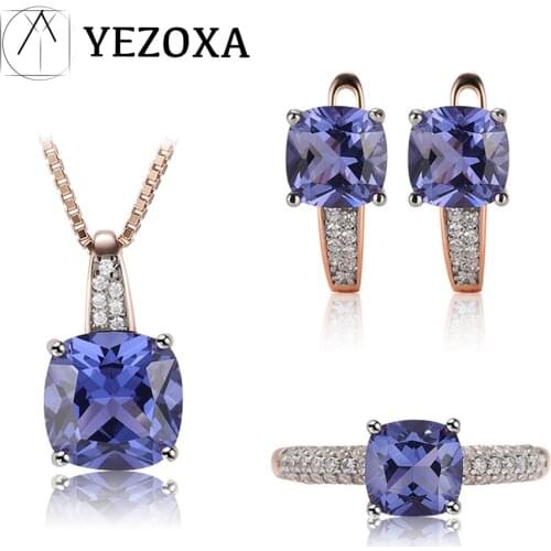 Real 925 Sterling Silver Jewelry Sets Tanzanite Gemstone For Women Birthday Gift Luxury Wedding Fine Jewelry Rose Gold Plated