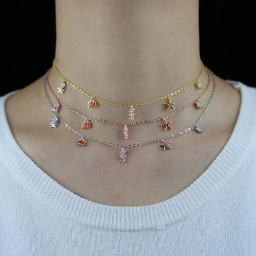 2021 Summer Collection Gold Color Plated Cute Lovely Sea Animal Minimal Delicate Colorful Charm Pendant Necklace For Girl Women