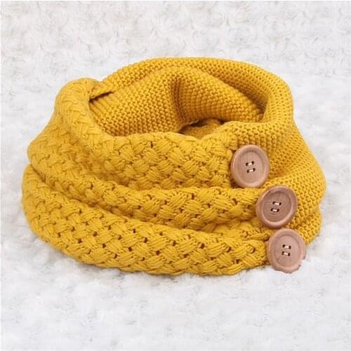 Winter Warm Knit Infinity Scarf Brand Luxury Women Solid Color Crochet Pattern Basic Chunky Big Button Knit Snood Ring Scarf