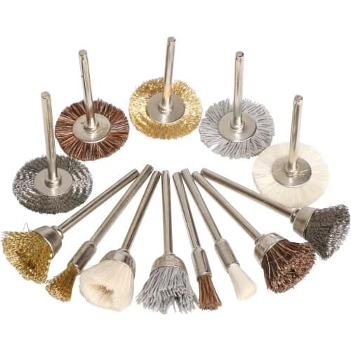 10PC/15pcs Stainless Steel Wire Brushes Brass Wheels Bristle Mini Polishing Brush for Dremel Drill Rotary Tool Accessories