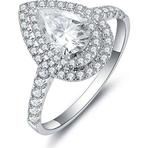 100% 18K gold, 1CT drop shape, brilliant crystal pink moissanite/white moissanite female ring