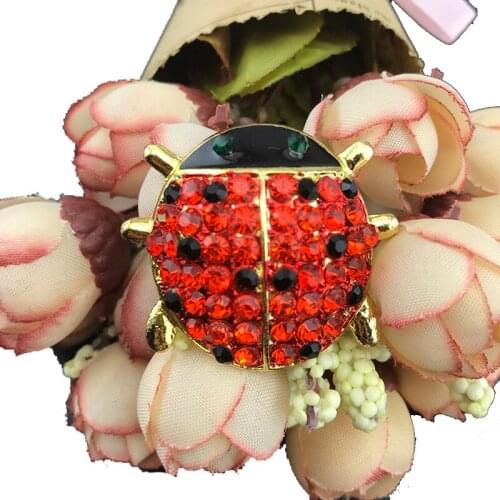 100pcs / lot Cute ladybug pin, red rhinestone bug brooch, rhinestone insect broach