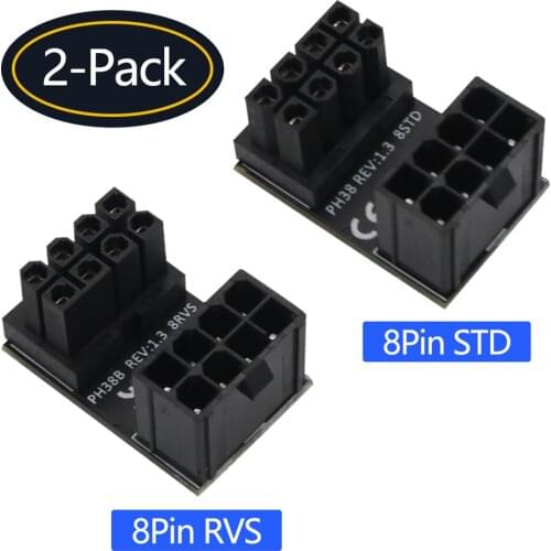 2x 180 Degree Angled Turning Connector For Desktops Graphics Card Gpu Atx 8 Pin Power Supply Adapter