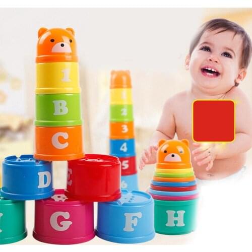 9Pcs Bear Figure Letters Folding Stack Cup Tower Baby Kids developing handeye coordination problem solving Early Educational Toy
