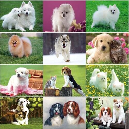 New 5D DIY Diamond Painting Dog Diamond Embroidery Animal Cross Stitch Flower Full Square Round Drill Crafts Art Home Decor Gift