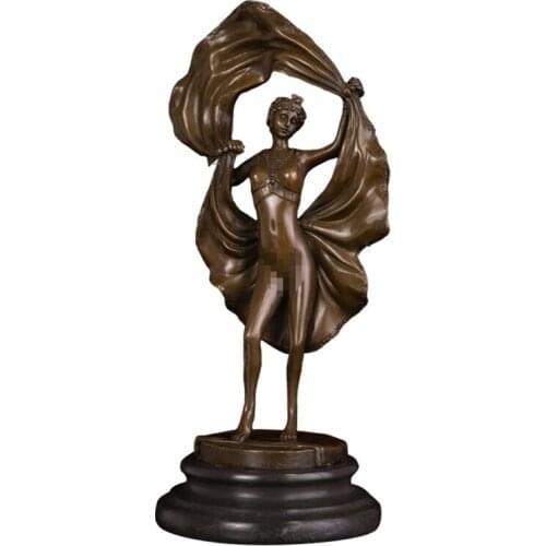 ArtsHom DS-681 Female Dance with Ribbon Bronze Sculpture Modern Western Girl Statue Bronze Figurine Art for Decoration