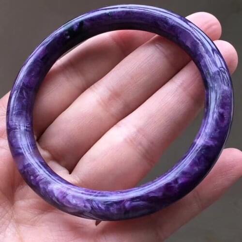 Certificate Natural Purple Charoite Bracelet Bangle From Russia Inner Diamater 58.5mm Round Beads For Women Men AAAAA