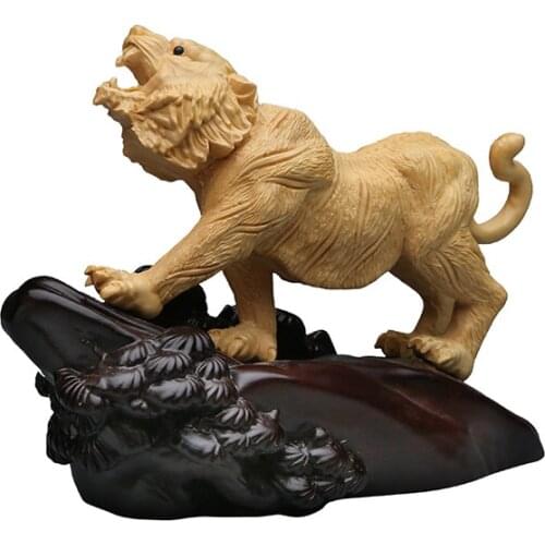 Boxwood Wood Tiger Roar Auspicious Decoration Solid Wood Carving Zodiac Animal Tiger Decoration Craft Feng Shui Creative Gift