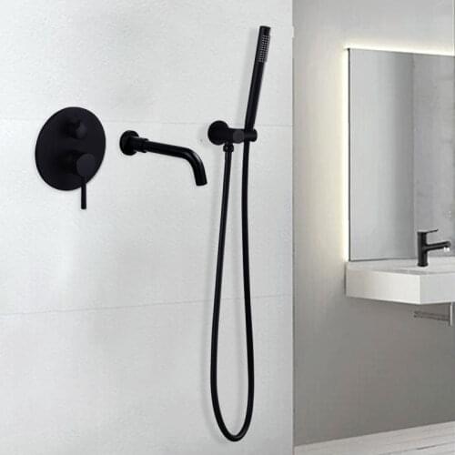 Black Bathtub Shower Faucet Wall Mount Spout Shower Brass Hand Shower Faucet Bathroom Shower System Mixer Tap Shower Set