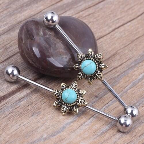 Stainless Steel 14ga Star Long Industrial Barbell Ear Ring Body Piercing 12pcs one lot ear tragus long barbell