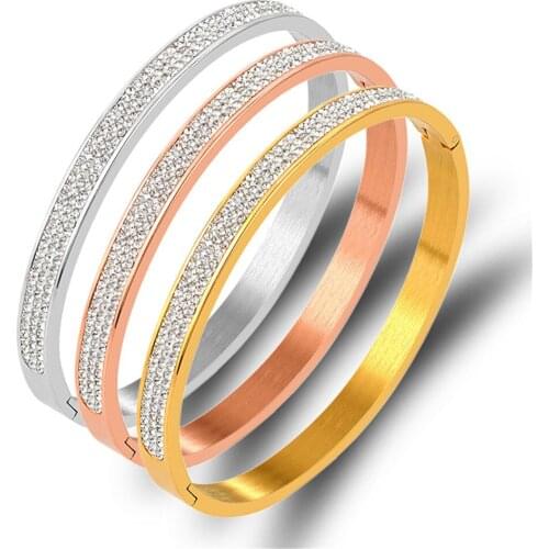 316L Stainless Steel Double Row Zircon 6mm Titanium Steel Unfading Ladies Bracelet No Fade