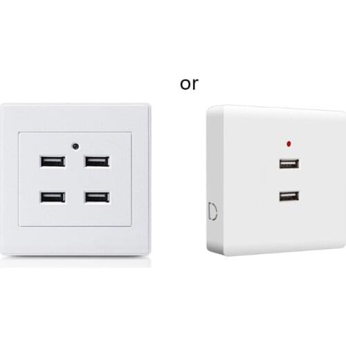 2/4 Ports USB Electrical Socket Wall Mounting Charger Station Power Adapter Plug Outlet 110V-250V for Home Office Use